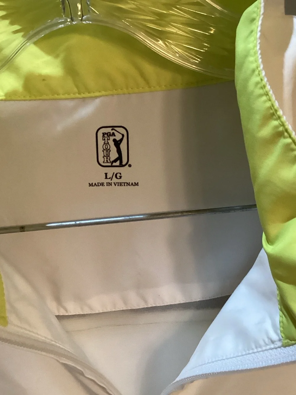 PGA Tour White Quarter-Zip Polo with Black Sleeves and Lime Accents